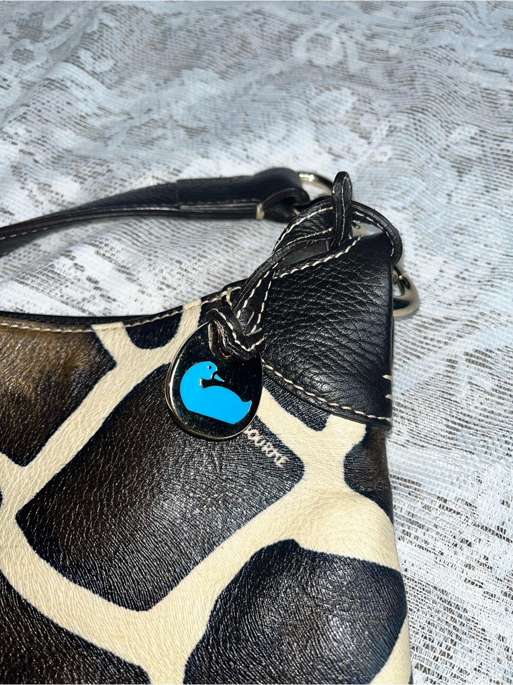 Dooney & Bourke Black and Cream Giraffe-Print Hobo Shoulder Bag - Picture 11 of 12